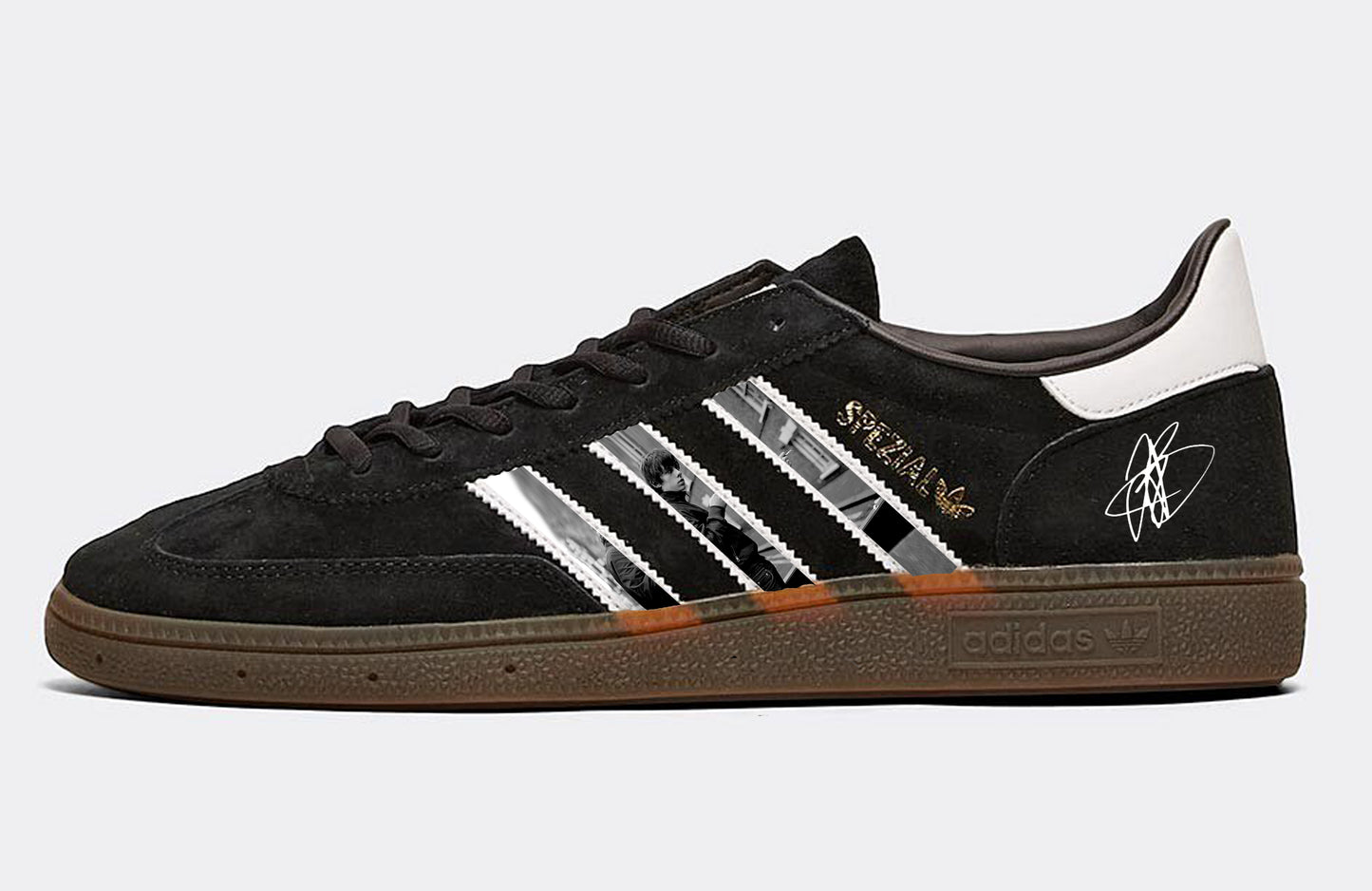 Limited edition Jake Bugg inspired black / white Adidas custom Handball Spezial trainers / sneakers