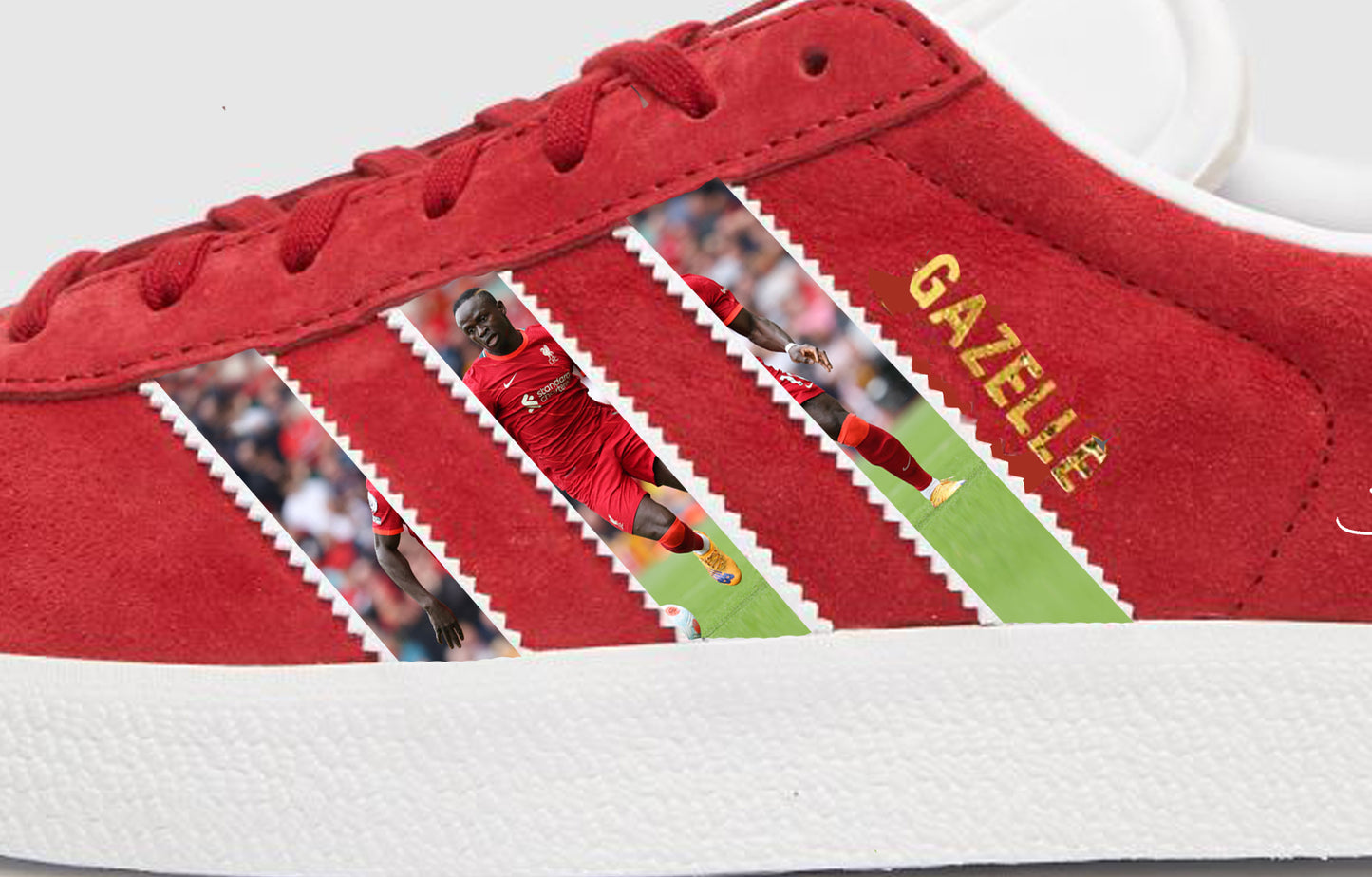 Limited edition Liverpool FC Sadio Mane inspired red / white Adidas custom Gazelle trainers / sneakers