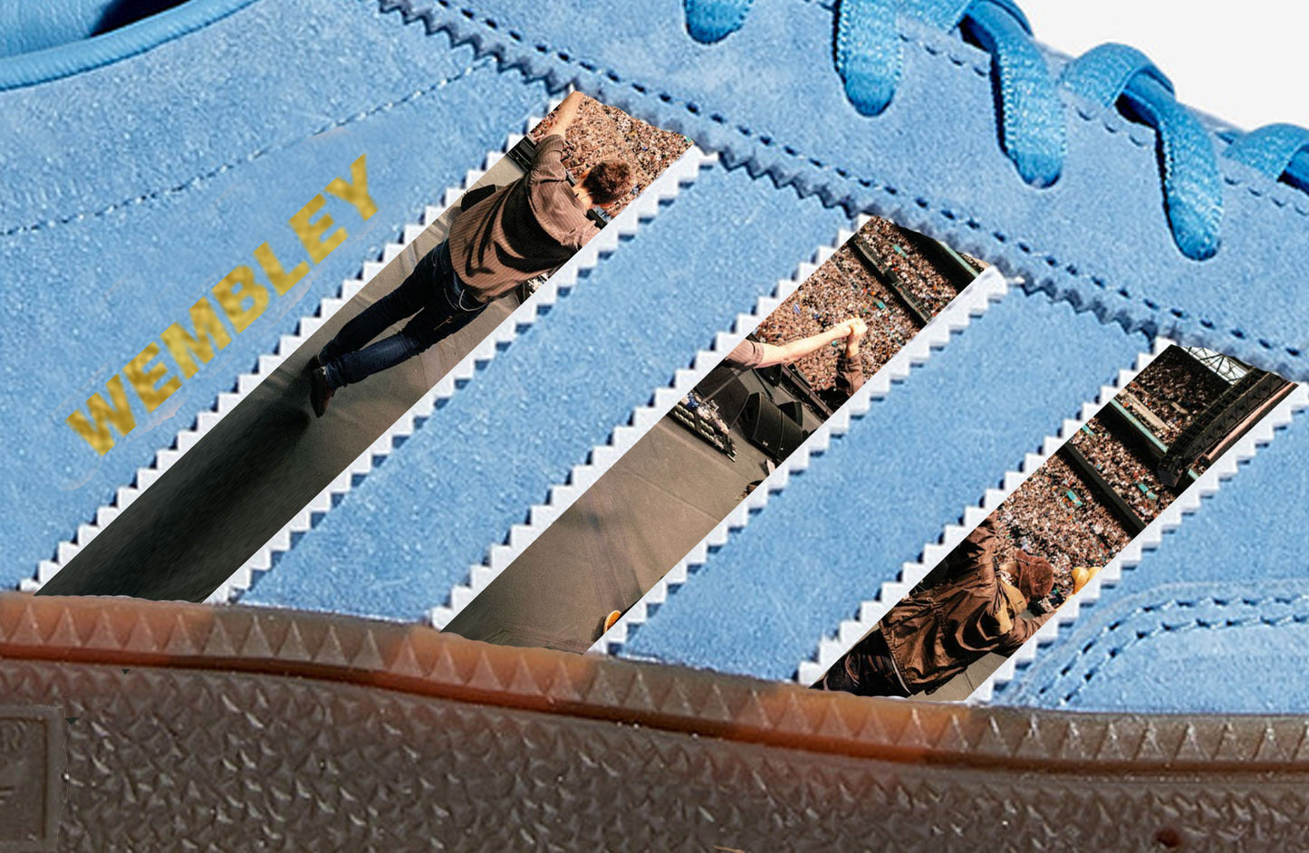 Limited edition Oasis Live 25 Wembley Adidas custom Light blue / white Handball Spezial trainers / sneakers