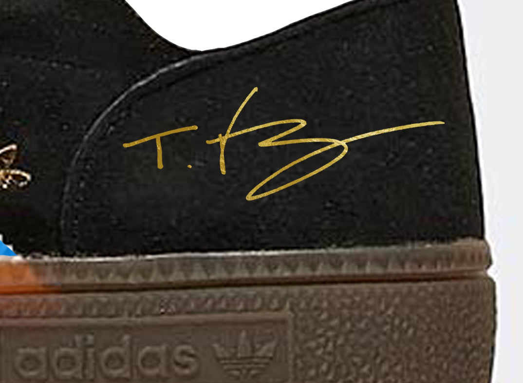 Limited edition Tyson Fury inspired Black / Gold / Green Adidas custom Handball Spezial trainers / sneakers