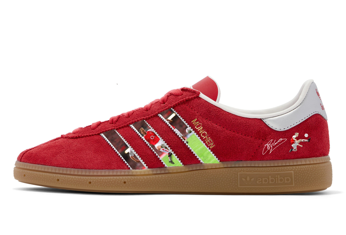 Limited edition Arsenal FC Dennis Bergkamp Adidas Munchen red custom trainers / sneakers