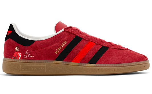 Limited edition Manchester United Eric Cantona inspired Red / Black Adidas custom Munchen trainers  / sneakers