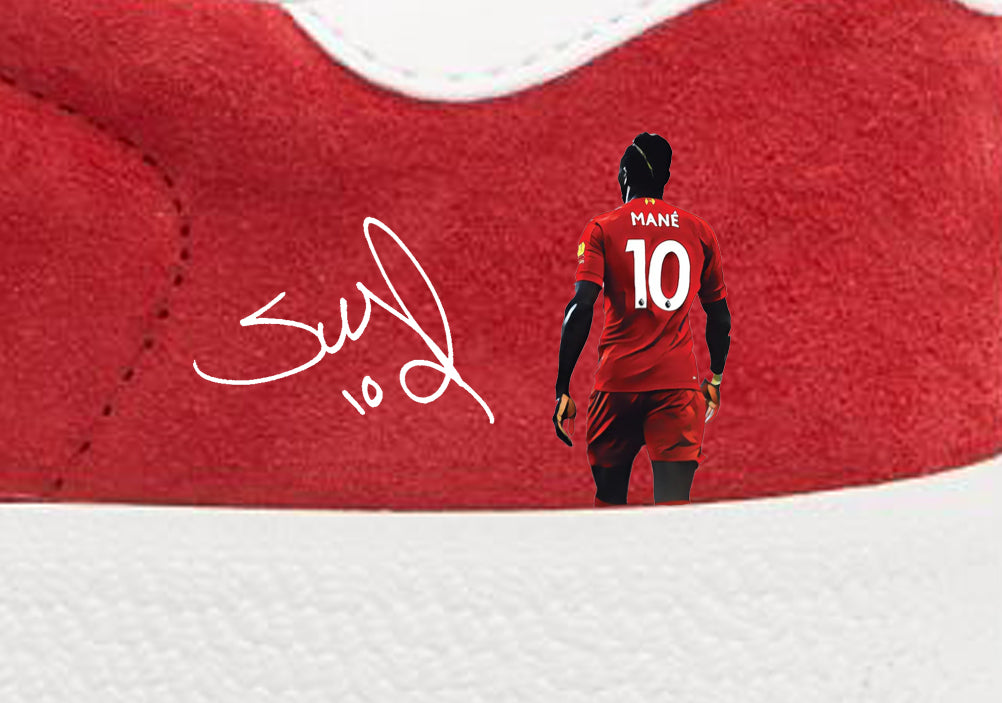 Limited edition Liverpool FC Sadio Mane inspired red / white Adidas custom Gazelle trainers / sneakers