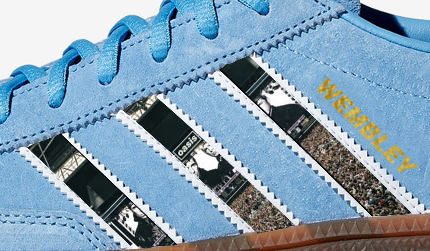 Limited edition Oasis Live 25 Wembley Adidas custom Light blue / white Handball Spezial trainers / sneakers