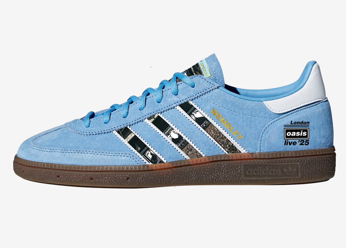 Limited edition Oasis Live 25 Wembley Adidas custom Light blue / white Handball Spezial trainers / sneakers