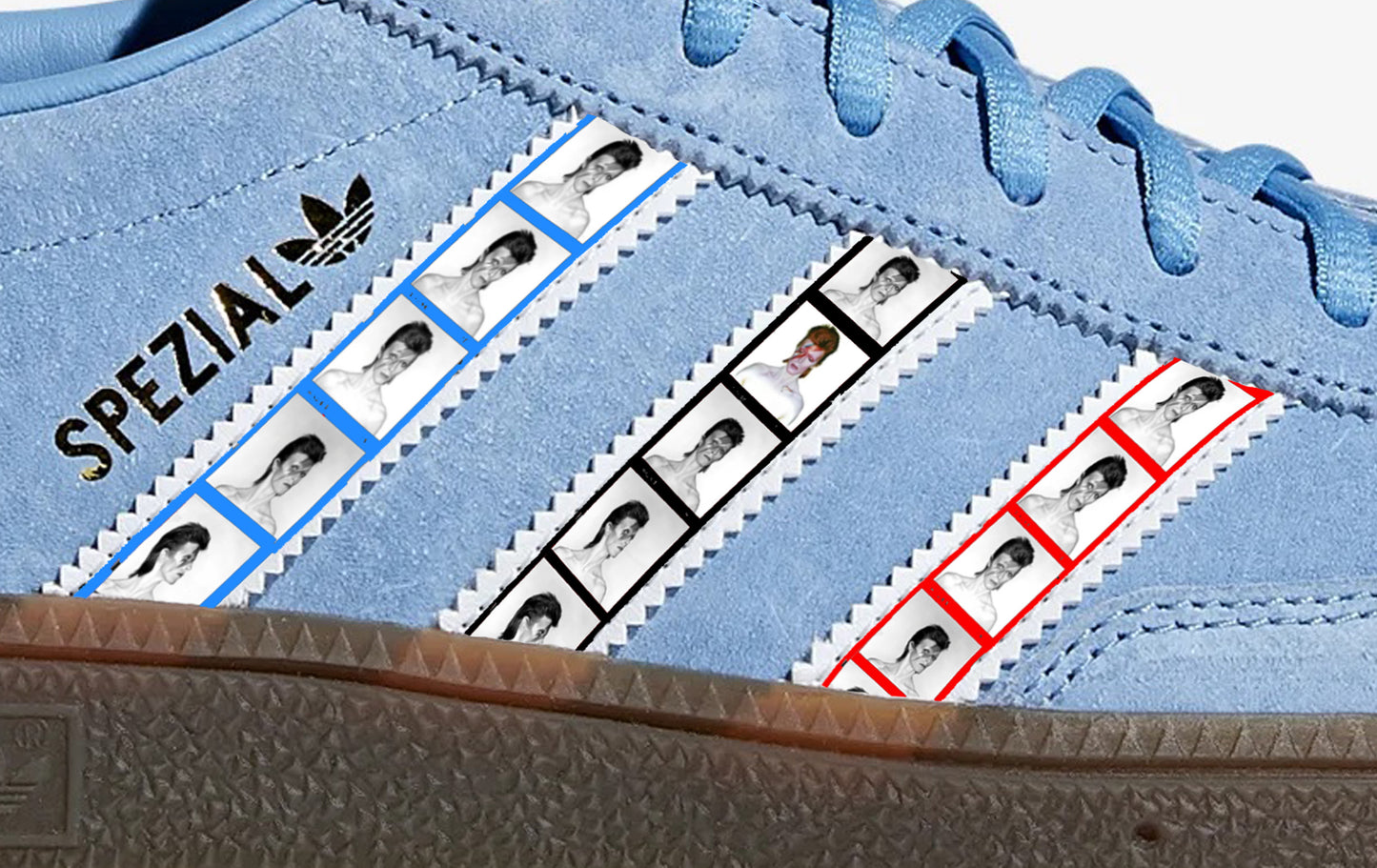 Limited edition David Bowie Aladdin Sane blue / white suede Adidas Handball Spezial trainers / sneakers