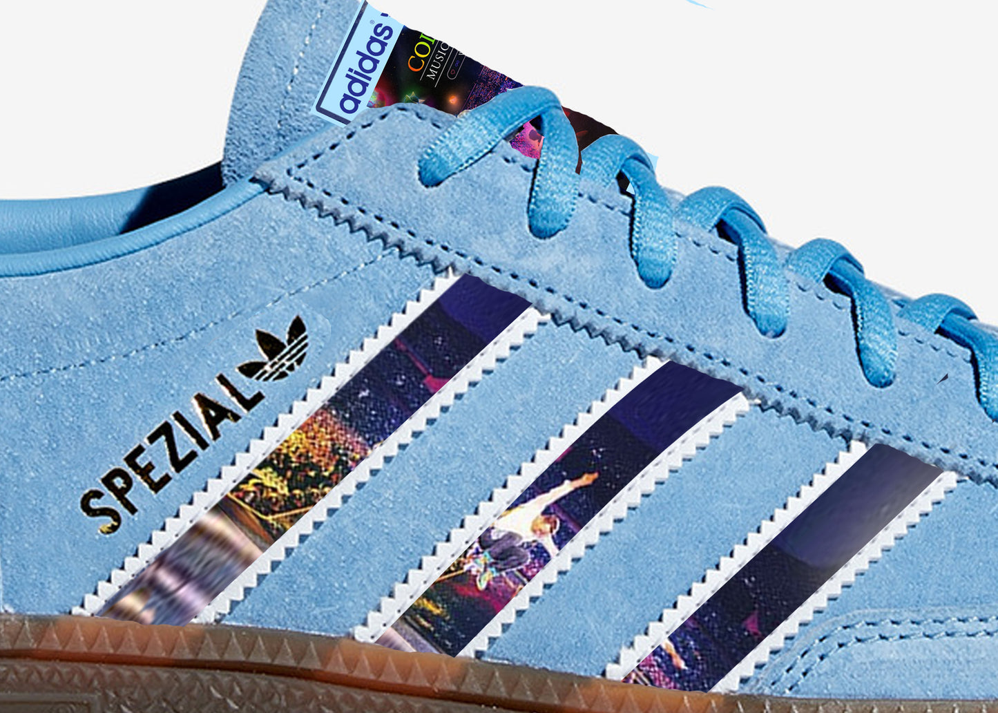 Limited edition Coldplay - Music of the Spheres Adidas custom Light blue / white Handball Spezial trainers / sneakers