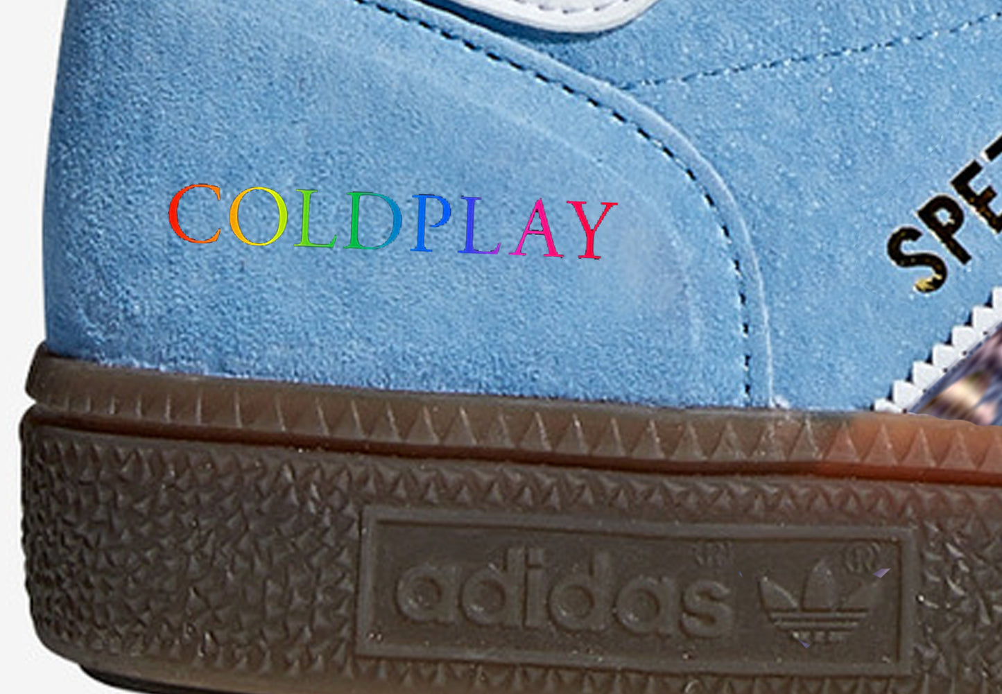 Limited edition Coldplay - Music of the Spheres Adidas custom Light blue / white Handball Spezial trainers / sneakers