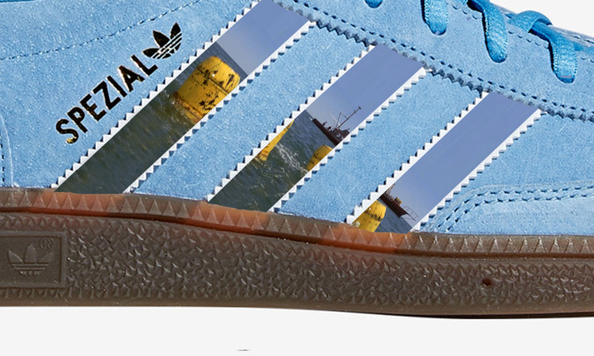 Limited edition Steven Spielberg Jaws movie inspired Sky blue / White Adidas custom Handball Spezial trainers / sneakers
