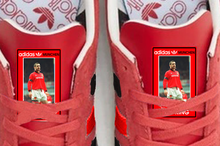 Limited edition Manchester United Eric Cantona inspired Red / Black Adidas custom Munchen trainers  / sneakers