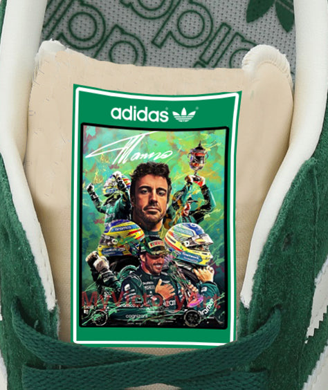 Limited edition F1 Fernando Alonso Adidas custom green Gazelle trainers / sneakers