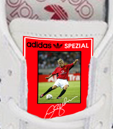 Limited edition Manchester United David Beckham inspired White Red / Black Adidas custom Spezial trainers / sneakers