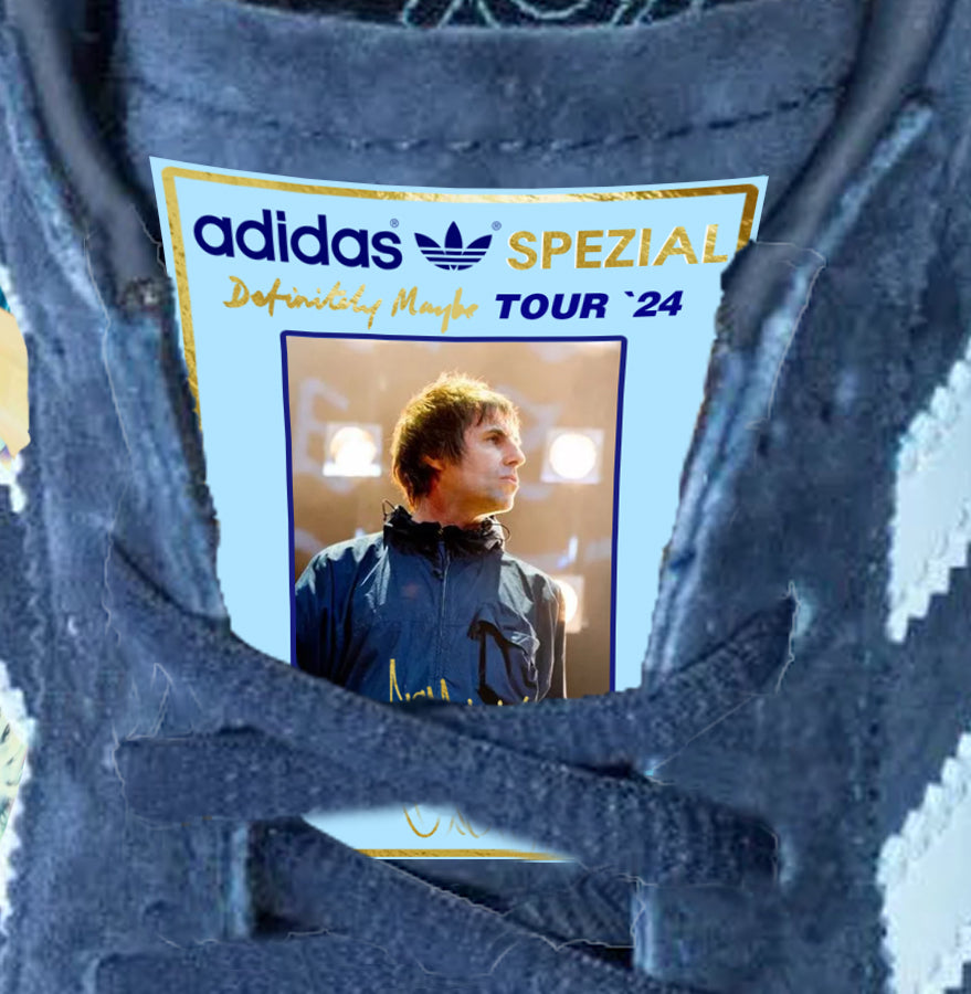 Limited edition Oasis Definitely maybe Liam Gallagher tour 2024 inspired blue /white Adidas custom Handball Spezial trainers / sneakers
