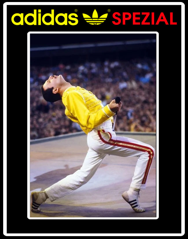 Limited edition Queen Freddie Mercury / Brian May inspired Black Adidas custom Spezial trainers / sneakers