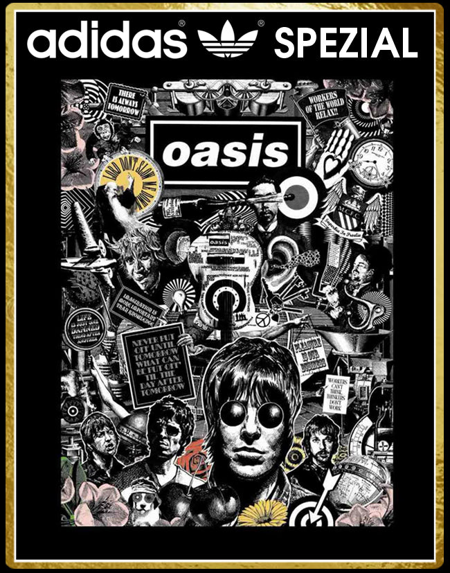 Limited edition Oasis Wonderwall lyrics inspired black / white Adidas custom Handball Spezial trainers / sneakers