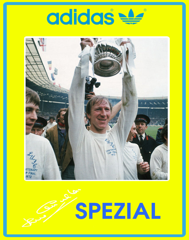 Limited edition Leeds United FC Jackie Charlton inspired blue /yellow Adidas custom Handball Spezial trainers / sneakers
