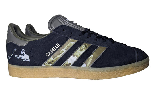 Limited edition Muhammad Ali inspired Black / Grey Adidas custom Gazelle trainers / sneakers