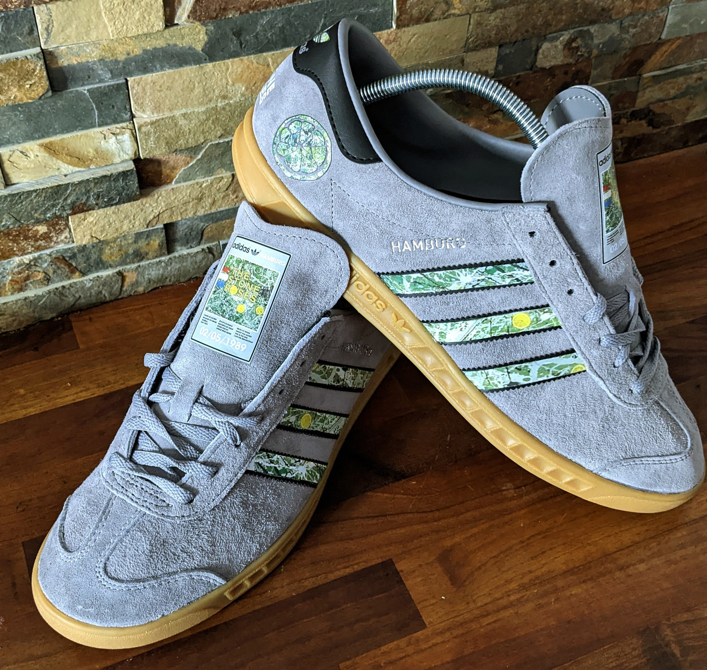 Limited edition The Stone Roses album grey / black Adidas custom Hamburg trainers / sneakers