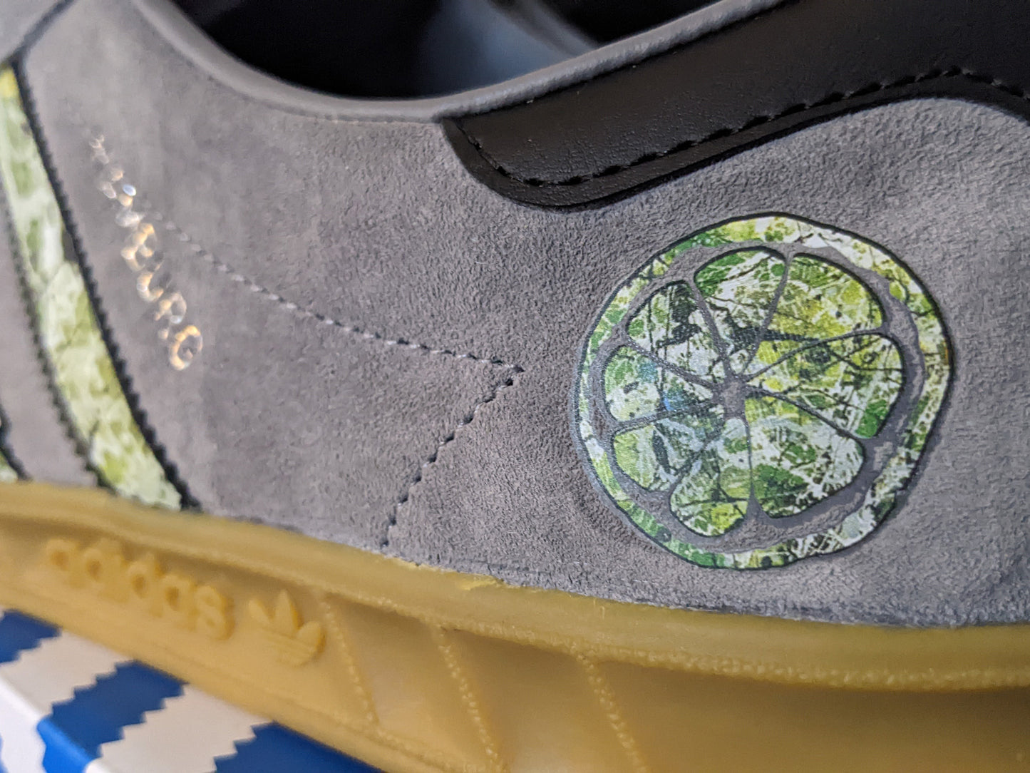 Limited edition The Stone Roses album grey / black Adidas custom Hamburg trainers / sneakers