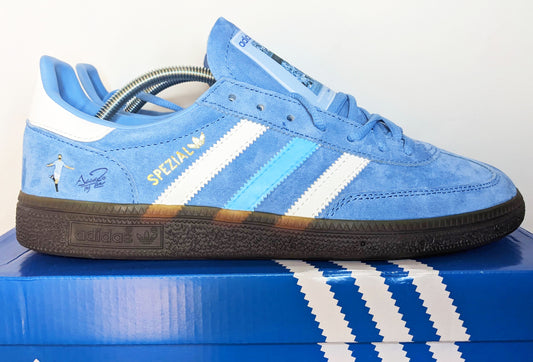 Limited edition Manchester City Sergio Aguero inspired Blue /White/ Adidas Handball Spezial trainers / sneakers