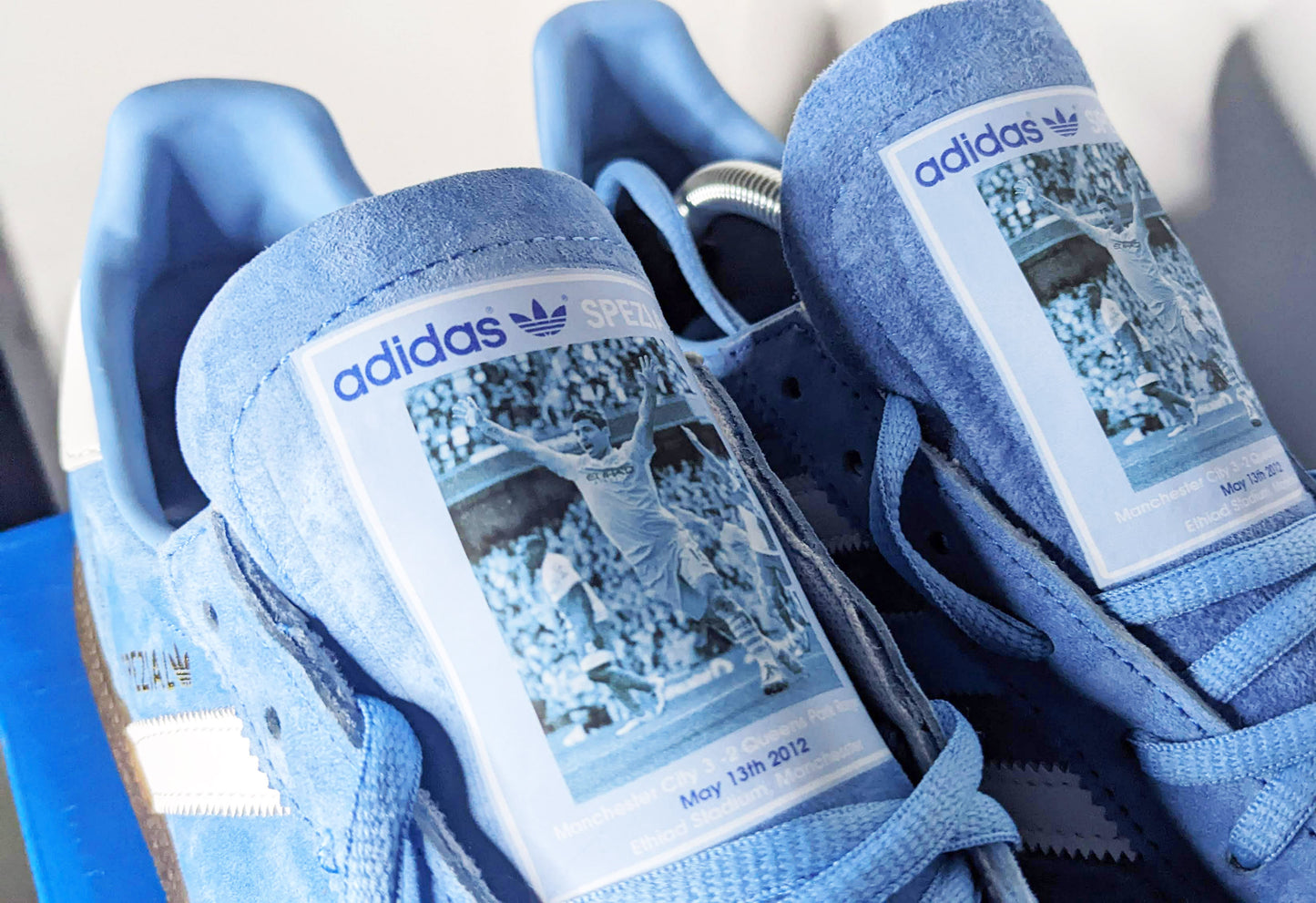 Limited edition Manchester City Sergio Aguero inspired Blue /White/ Adidas Handball Spezial trainers / sneakers