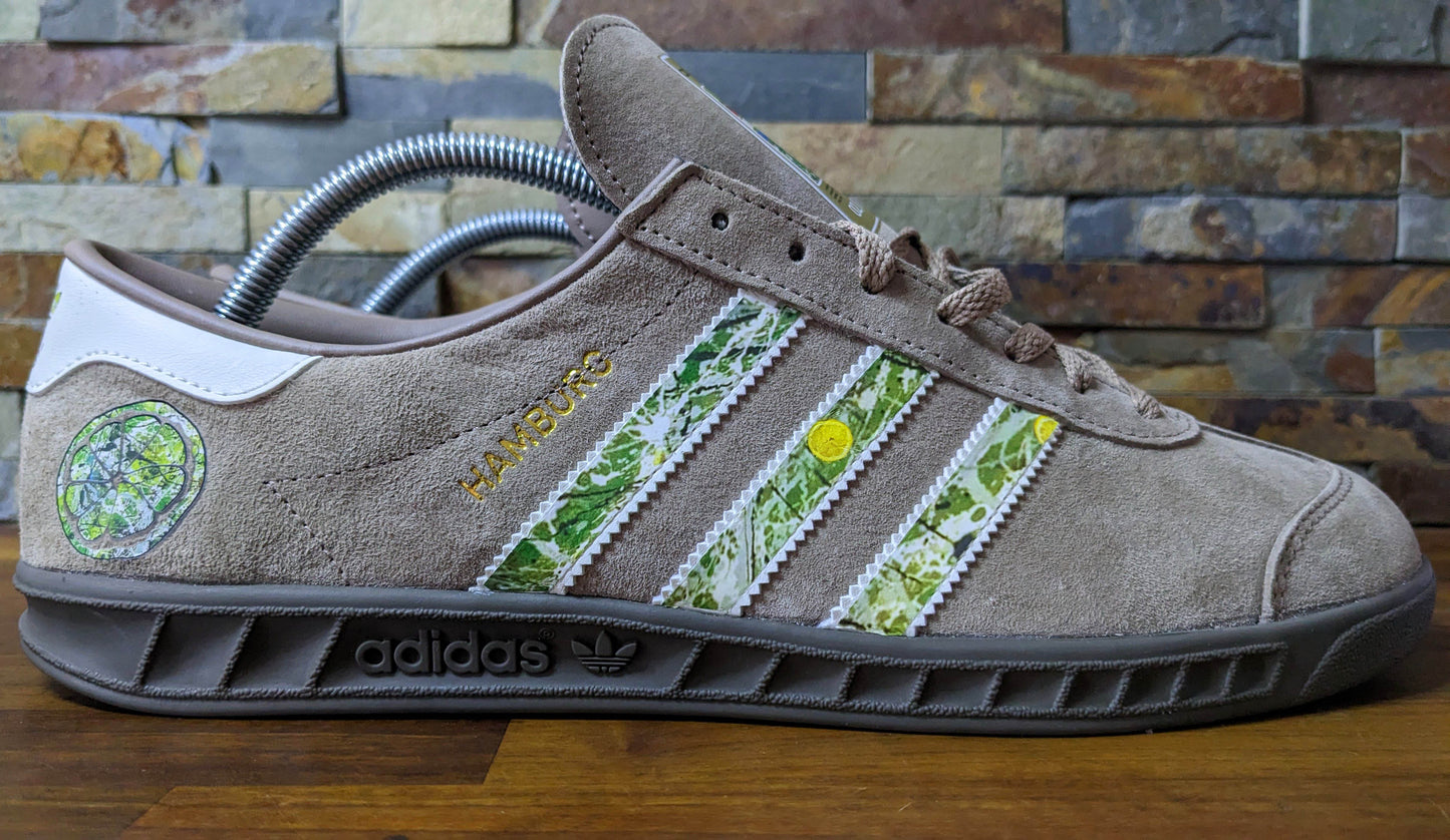 Limited edition The Stone Roses album chalky brown / white suede Adidas custom Hamburg trainers / sneakers