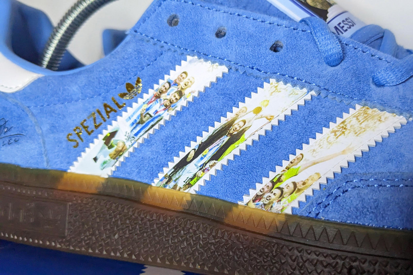 Limited edition Argentina Messi The GOAT blue / white Adidas custom Handball Spezial trainers /sneakers