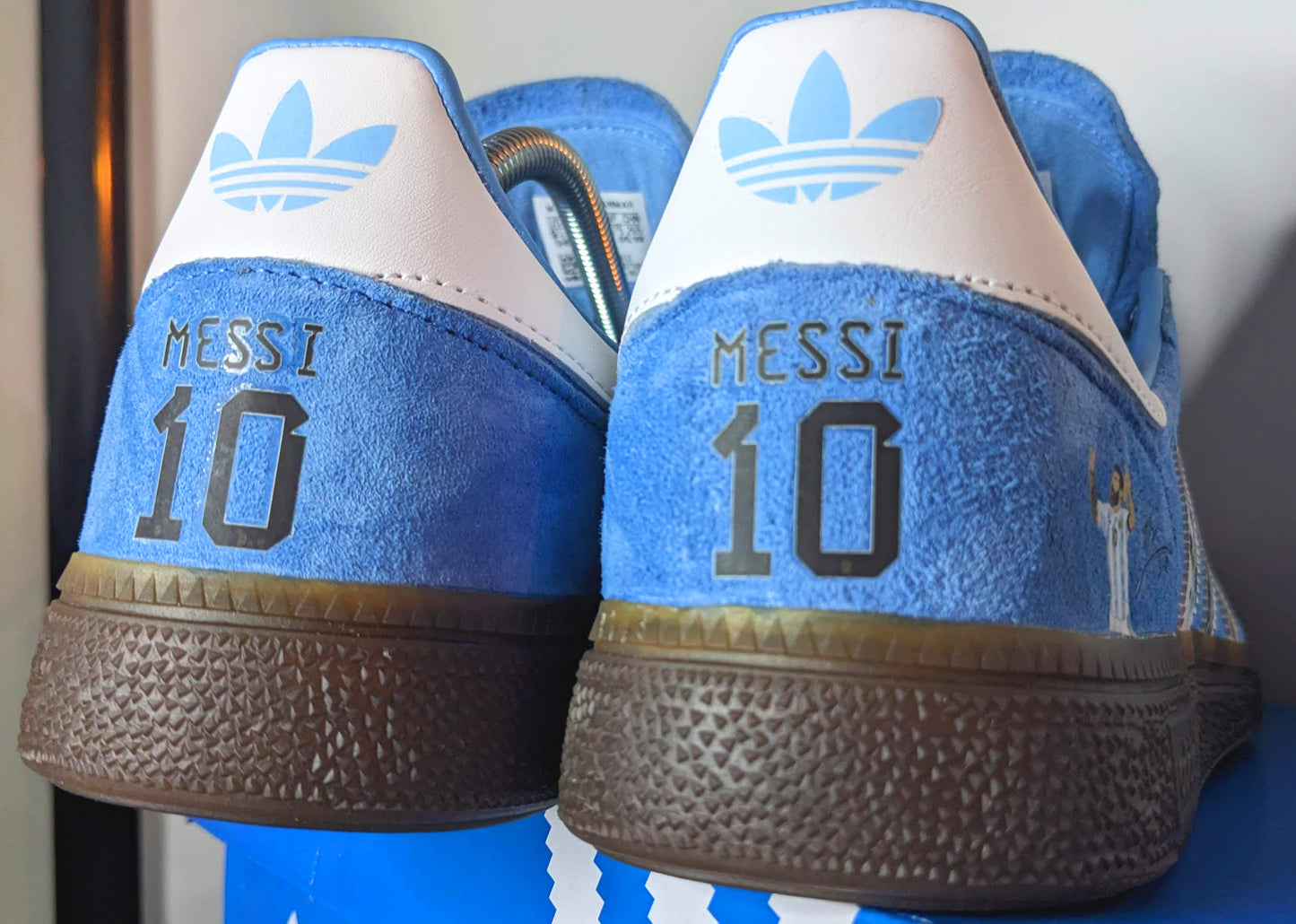 Limited edition Argentina Messi The GOAT blue / white Adidas custom Handball Spezial trainers /sneakers
