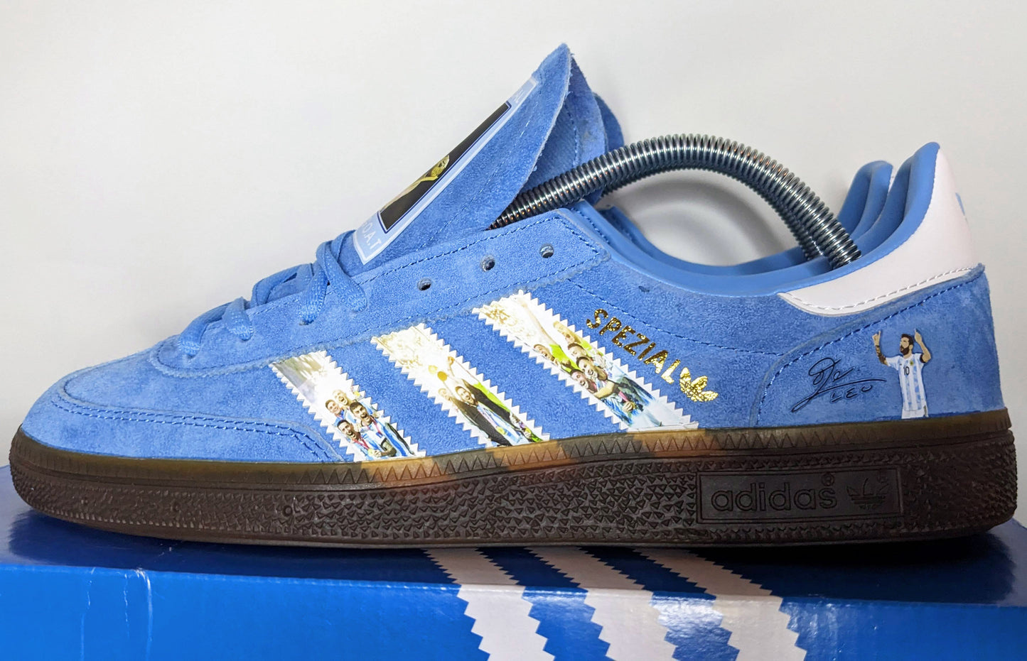 Limited edition Argentina Messi The GOAT blue / white Adidas custom Handball Spezial trainers /sneakers
