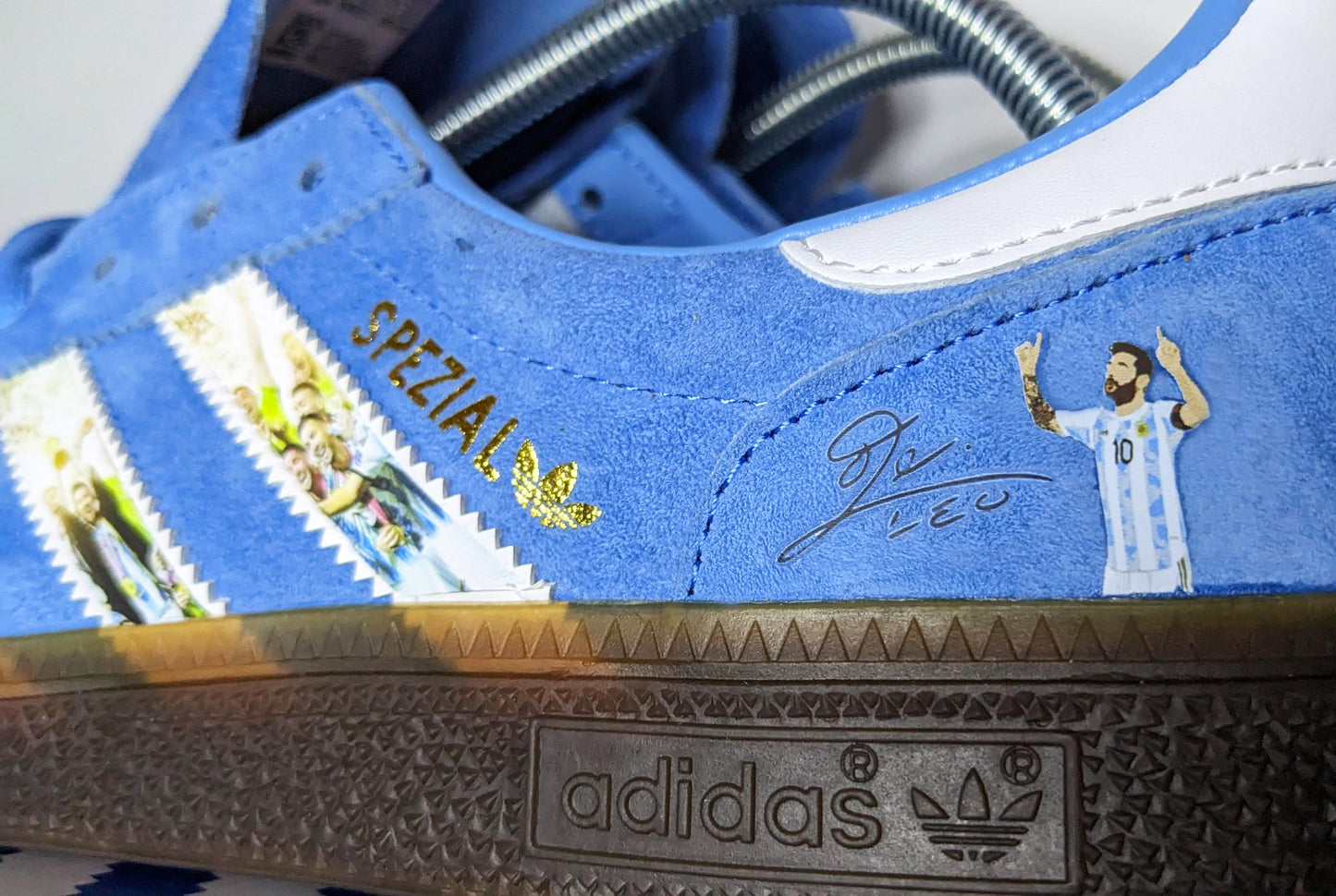 Limited edition Argentina Messi The GOAT blue / white Adidas custom Handball Spezial trainers /sneakers