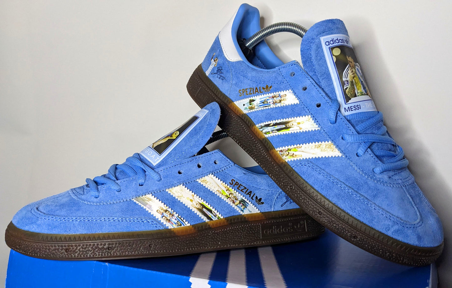 Limited edition Argentina Messi The GOAT blue / white Adidas custom Handball Spezial trainers /sneakers