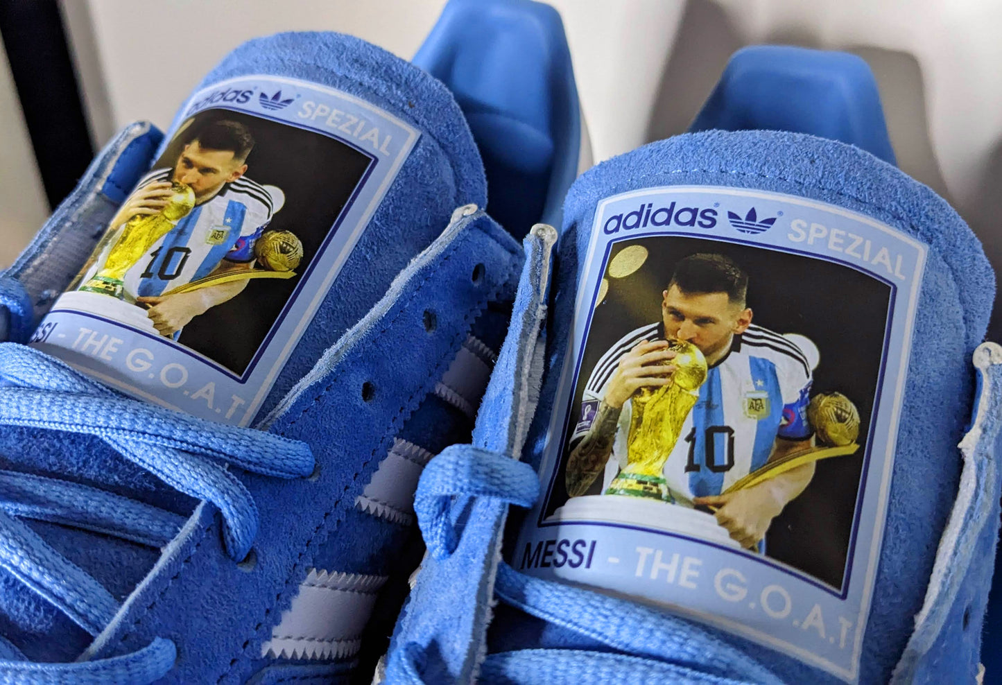 Limited edition Argentina Messi The GOAT blue / white Adidas custom Handball Spezial trainers /sneakers