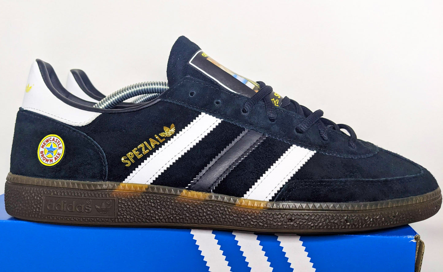 Limited edition retro Newcastle Tino Asprilia inspired Black /White/ Adidas custom Handball Spezial trainers / sneakers