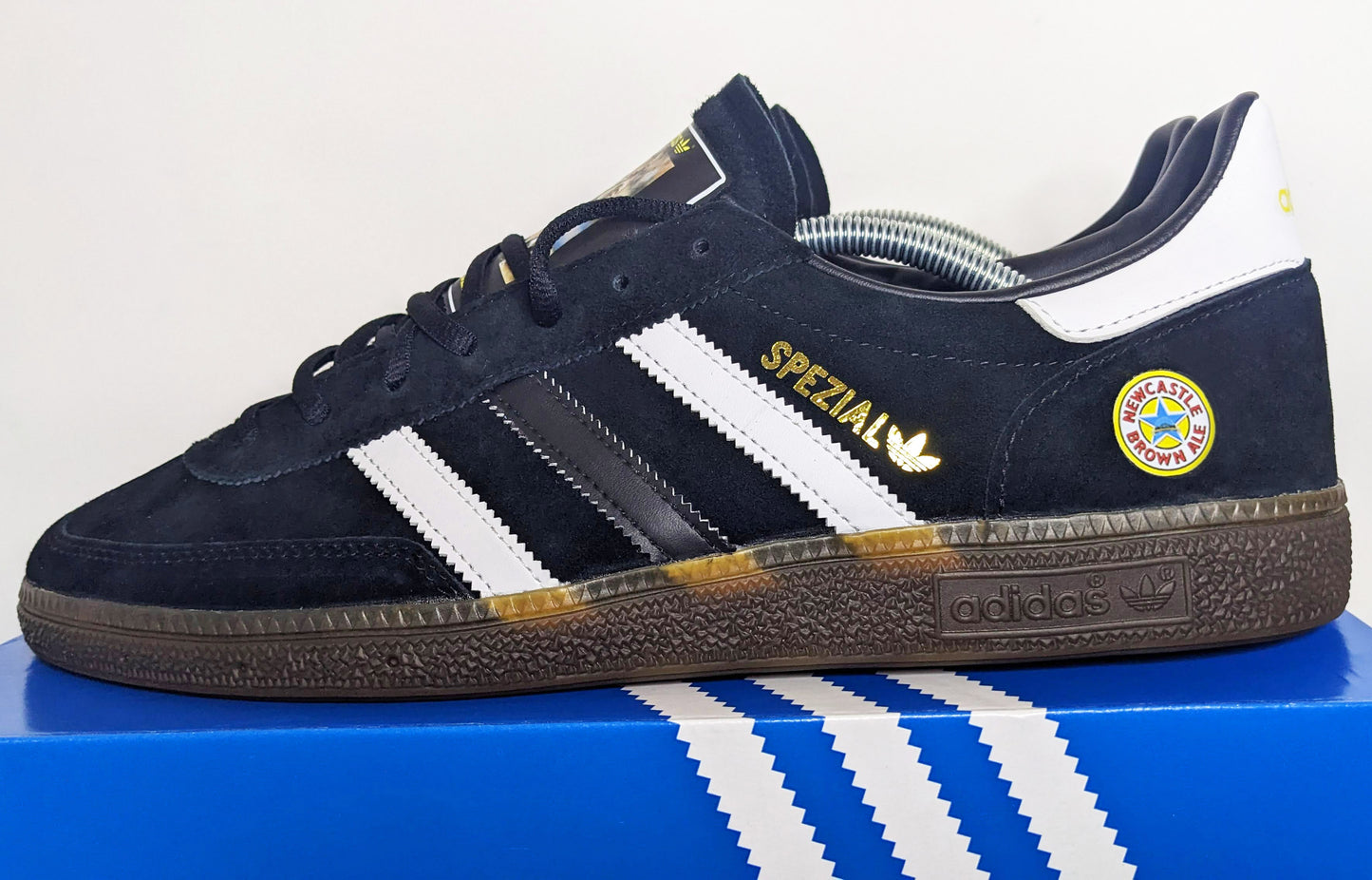 Limited edition retro Newcastle Tino Asprilia inspired Black /White/ Adidas custom Handball Spezial trainers / sneakers