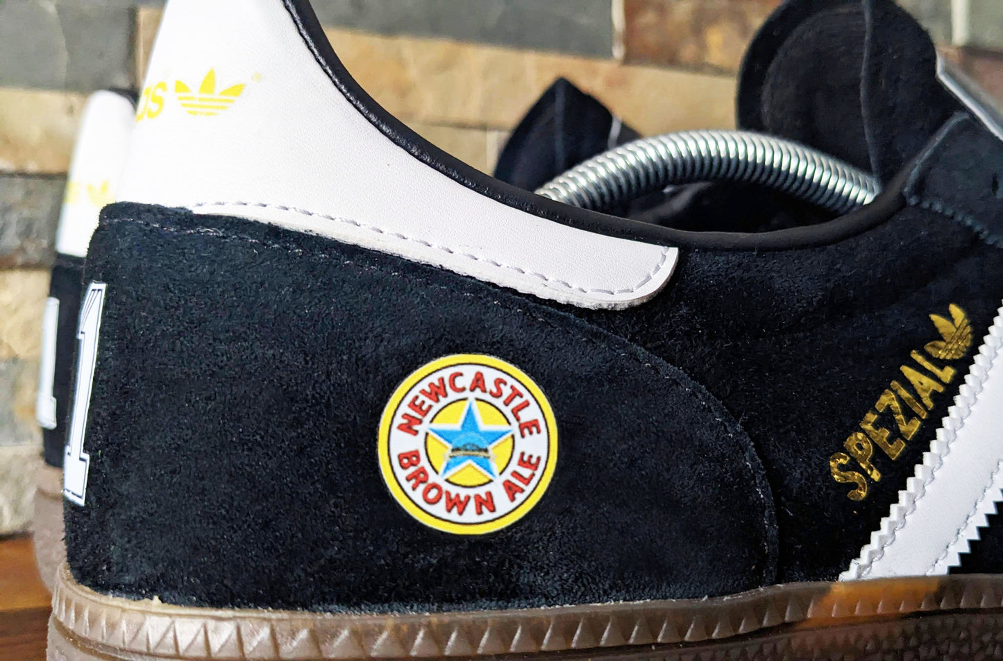 Limited edition retro Newcastle Tino Asprilia inspired Black /White/ Adidas custom Handball Spezial trainers / sneakers
