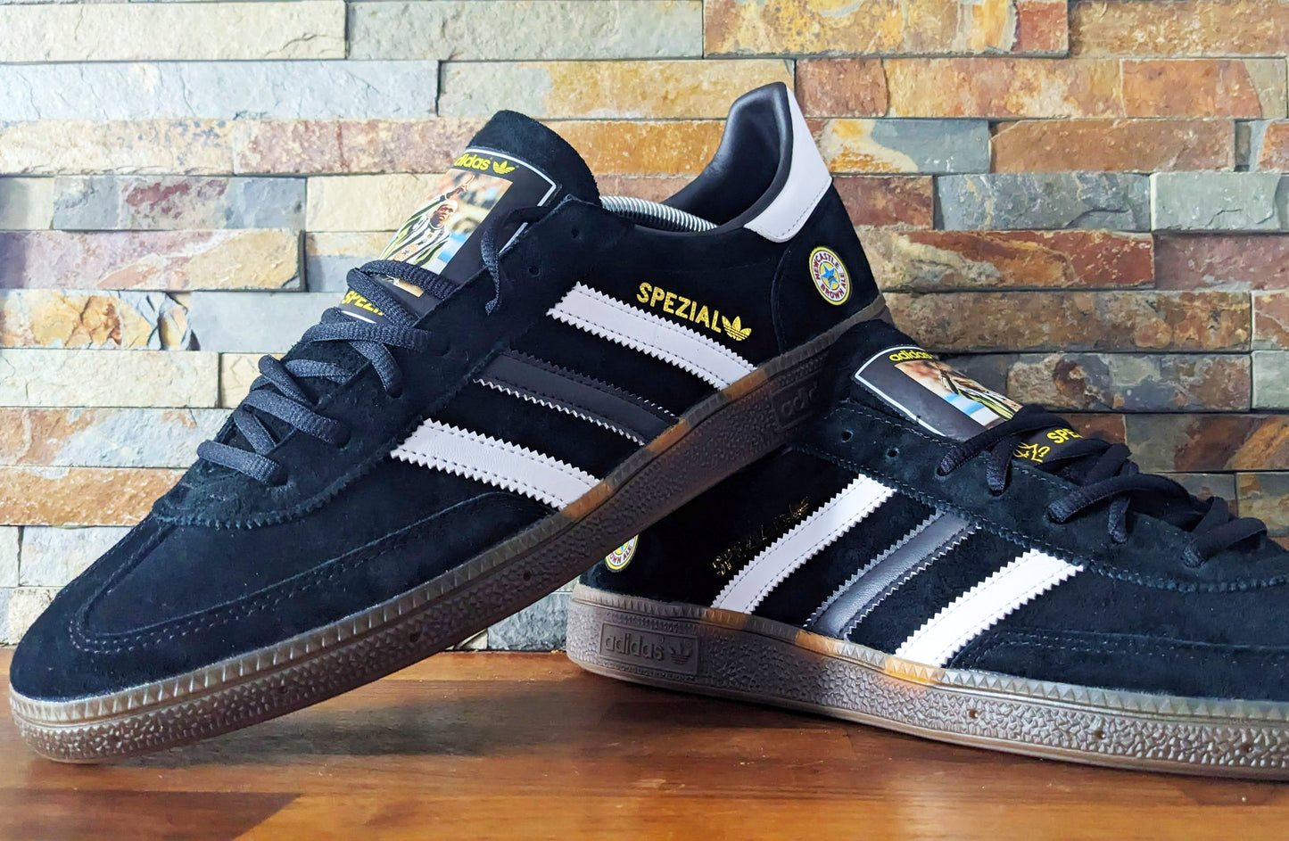 Limited edition retro Newcastle Tino Asprilia inspired Black /White/  Adidas custom Handball Spezial trainers / sneakers