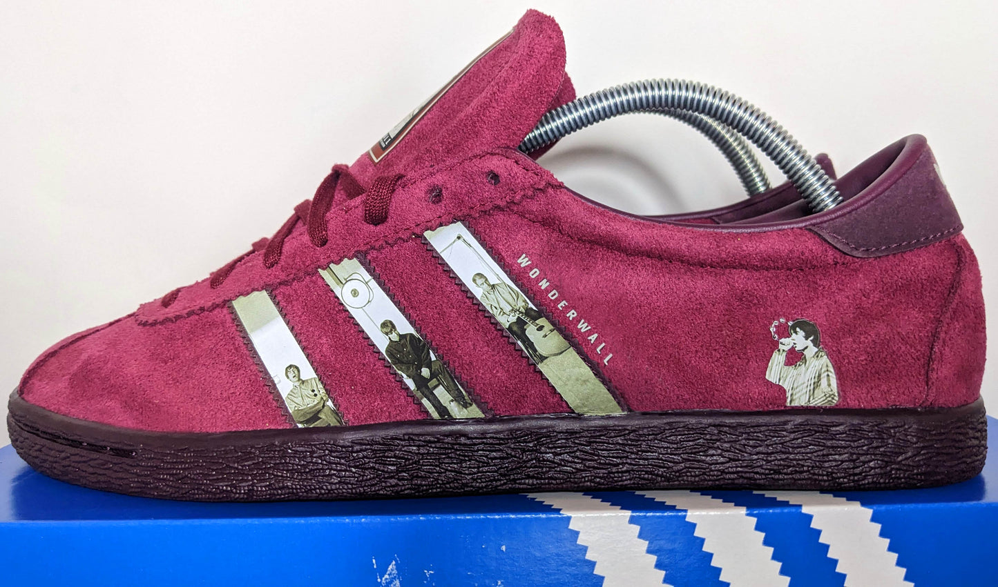 Limited edition Oasis Wonderwall inspired burgundy Adidas custom Tobacco gruen trainers / sneakers