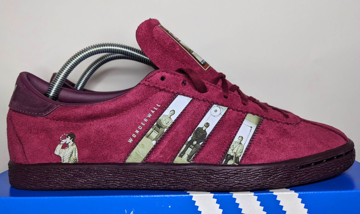 Limited edition Oasis Wonderwall inspired burgundy Adidas custom Tobacco gruen trainers / sneakers