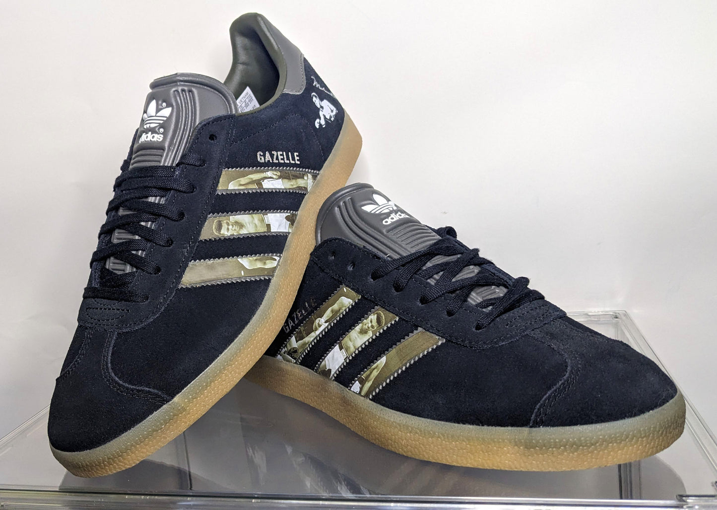 Limited edition Muhammad Ali inspired Black / Grey Adidas custom Gazelle trainers / sneakers