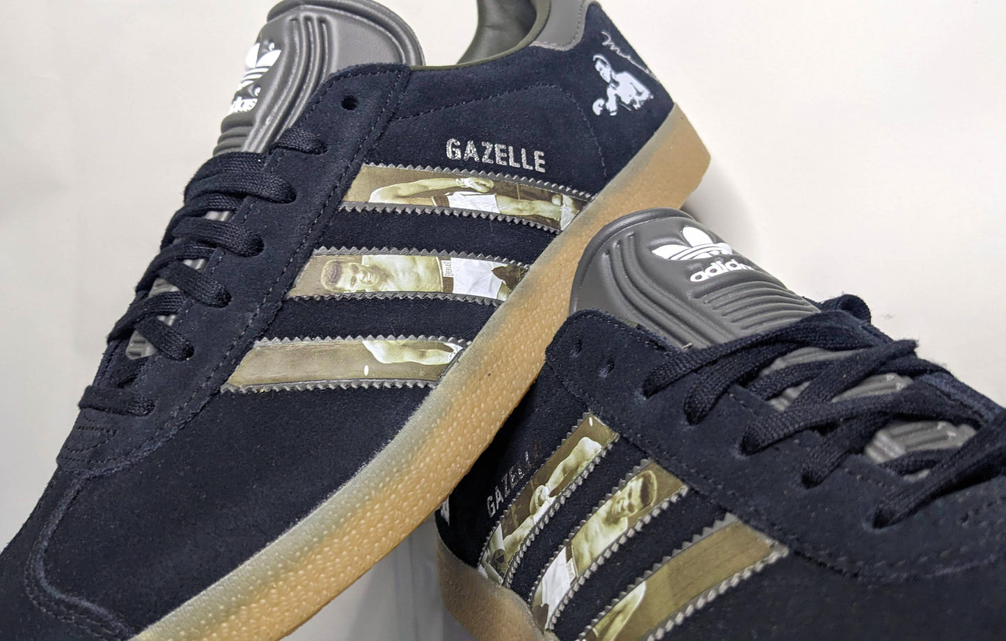 Limited edition Muhammad Ali inspired Black / Grey Adidas custom Gazelle trainers / sneakers