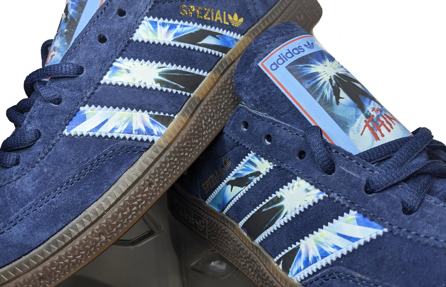 Limited edition John Carpenters The Thing movie inspired navy blue /sky blue Adidas custom Handball Spezial trainers / sneakers