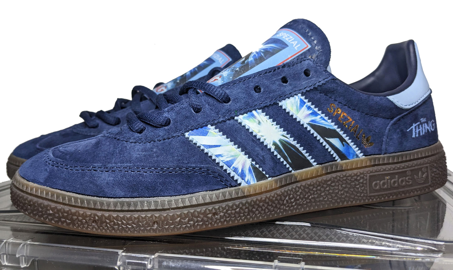 Limited edition John Carpenters The Thing movie inspired navy blue /sky blue Adidas custom Handball Spezial trainers / sneakers