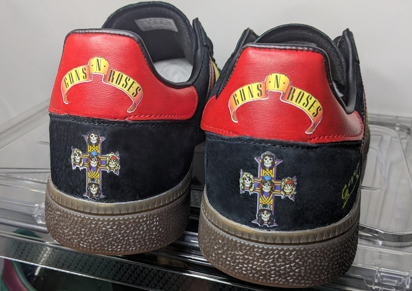Limited edition Guns N Roses Appetite For Destruction black / red / yellow Adidas custom Handball Spezial trainers / sneakers