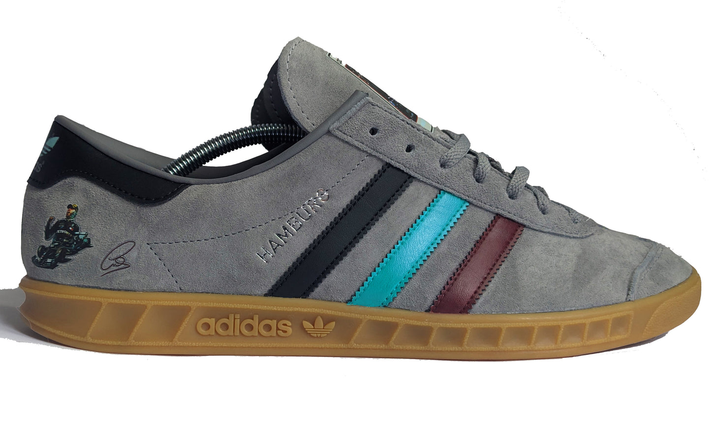 Limited edition F1 Lewis Hamilton grey / black Adidas custom Hamburg trainers / sneakers