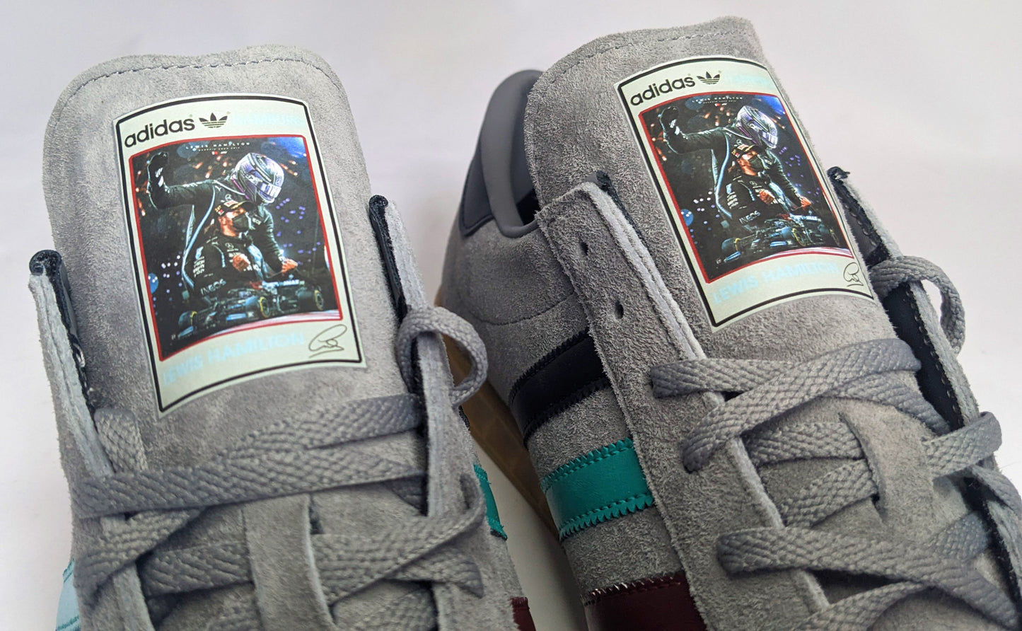 Limited edition F1 Lewis Hamilton grey / black Adidas custom Hamburg trainers / sneakers