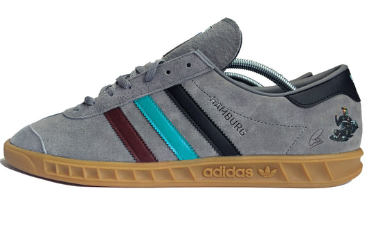 Limited edition F1 Lewis Hamilton grey / black Adidas custom Hamburg trainers / sneakers