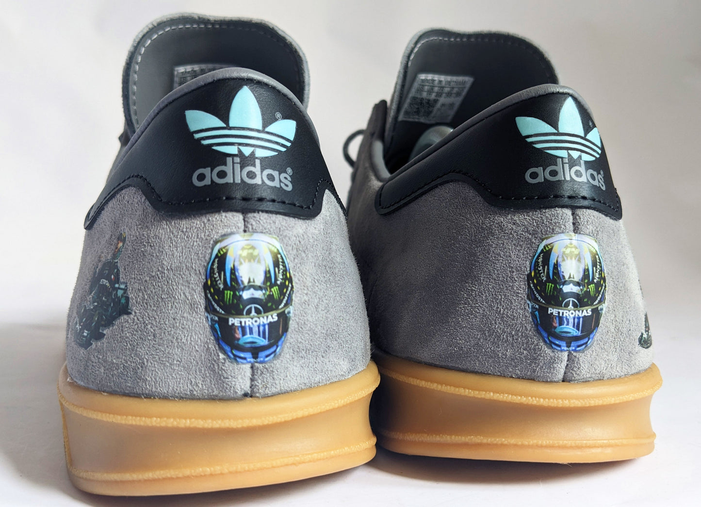 Limited edition F1 Lewis Hamilton grey / black Adidas custom Hamburg trainers / sneakers