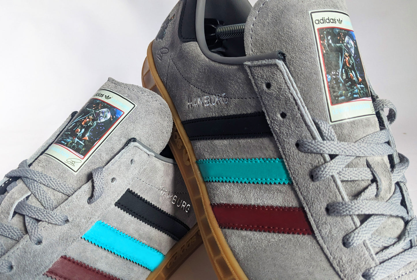 Limited edition F1 Lewis Hamilton grey / black Adidas custom Hamburg trainers / sneakers