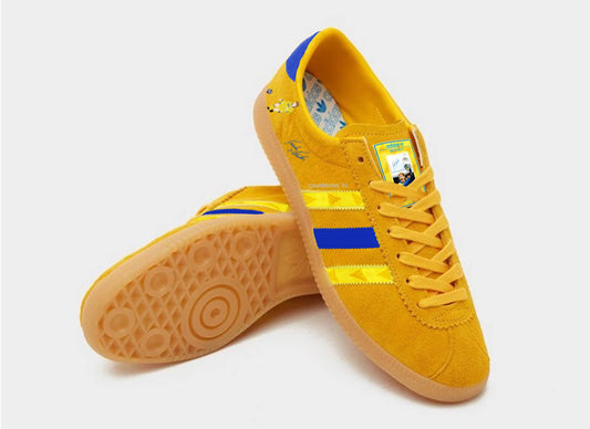 Limited edition Leeds Utd FC retro Gordon Strachan yellow / blue Adidas custom Sunshine trainers / sneakers