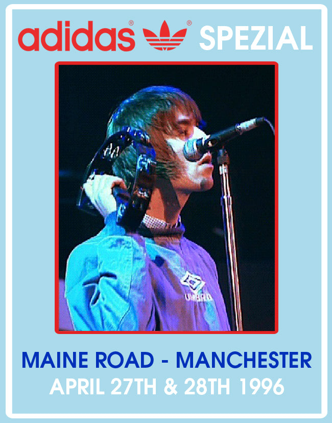 Limited edition Oasis Maine road `96 inspired blue /white Adidas custom Handball Spezial trainers / sneakers